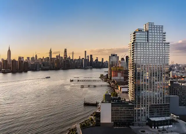 NYC skyline view from the East River at sunset