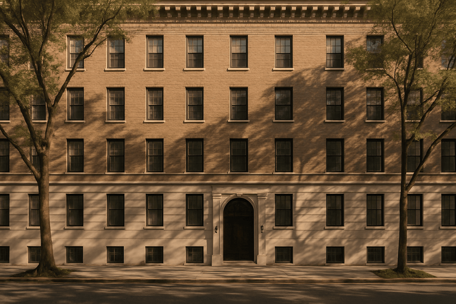 Prewar NYC co-op apartment building facade in morning light, the kind of building a NYC co-op reserve fund protects