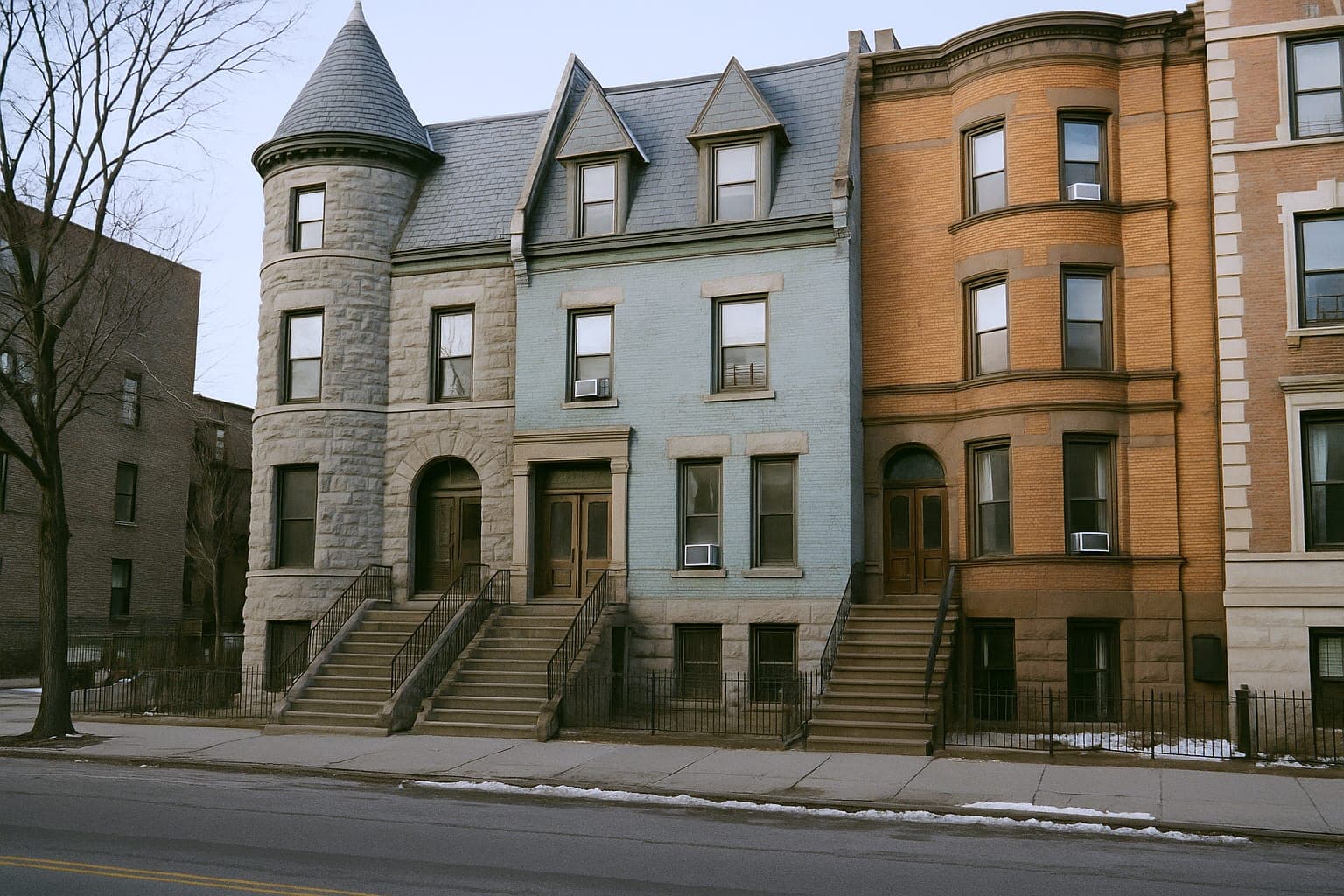 Harlem row houses in stone and brick, the small NYC buildings covered by HPD property registration