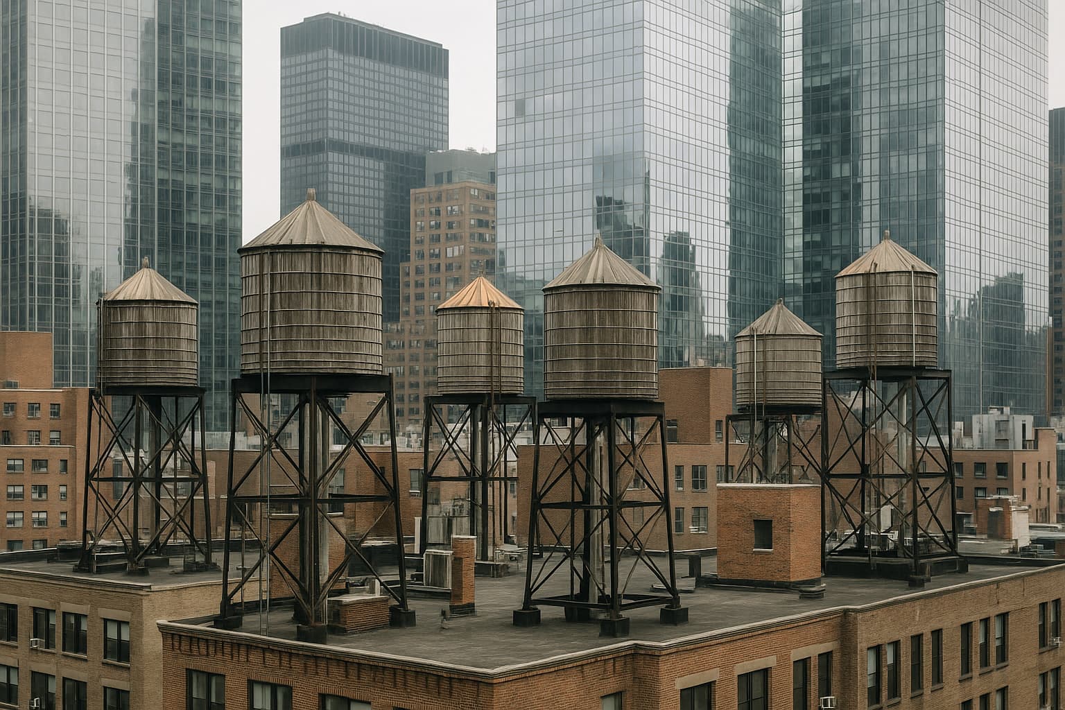 Rooftop water towers over Manhattan apartment buildings, the market behind the record Manhattan rent in September 2026