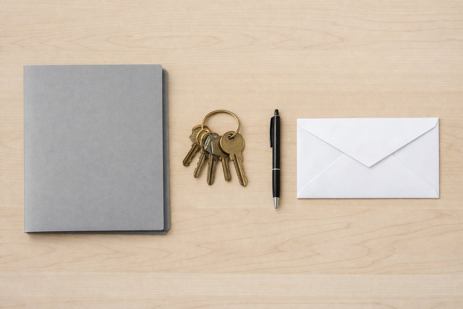 Closed deed folder and building keys on an office desk, the paperwork the NYC COPA law adds to a small building sale