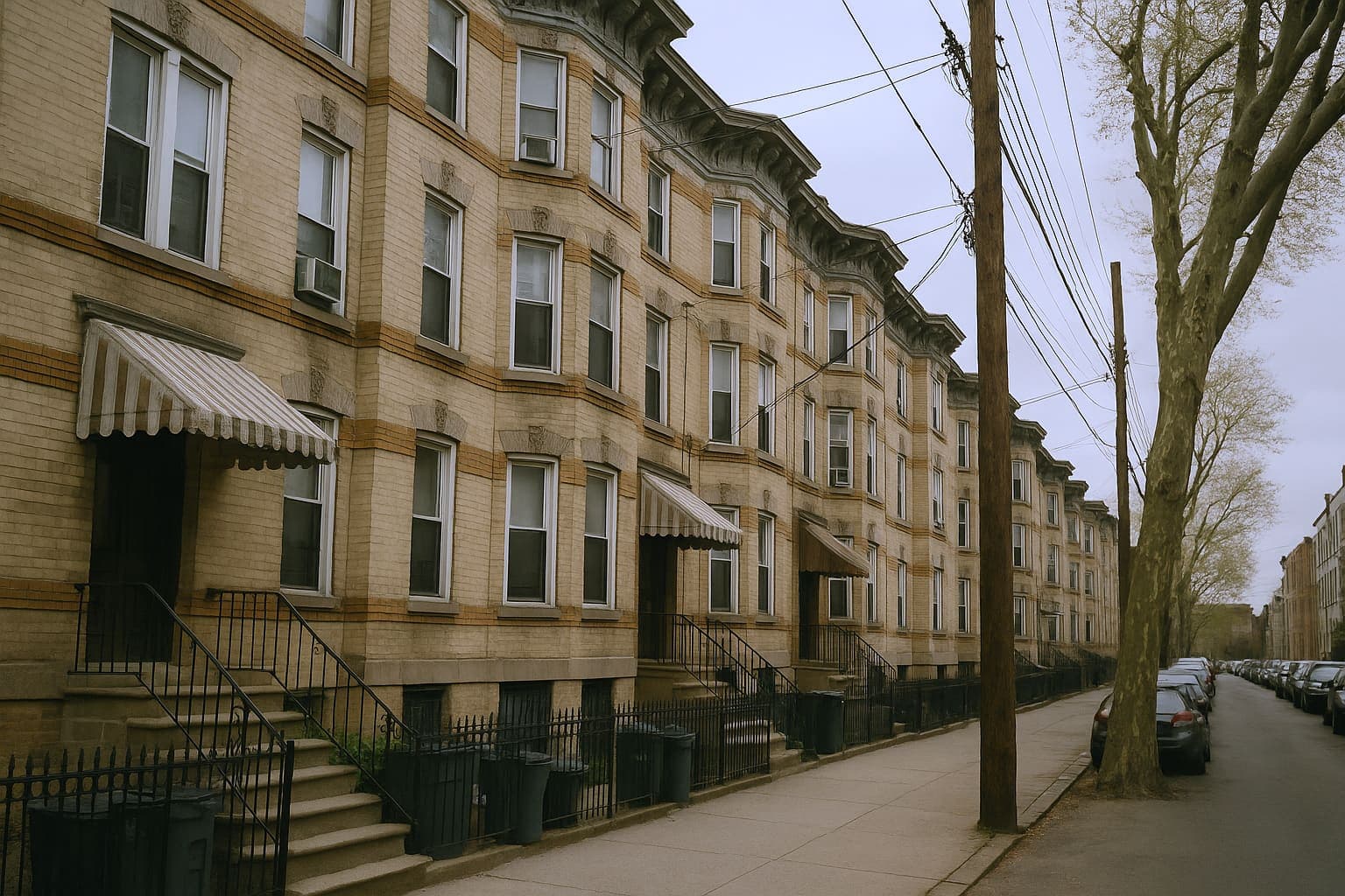 Tan-brick apartment houses in Ridgewood, Queens, where small owners weigh self-managing vs hiring a property manager in NYC